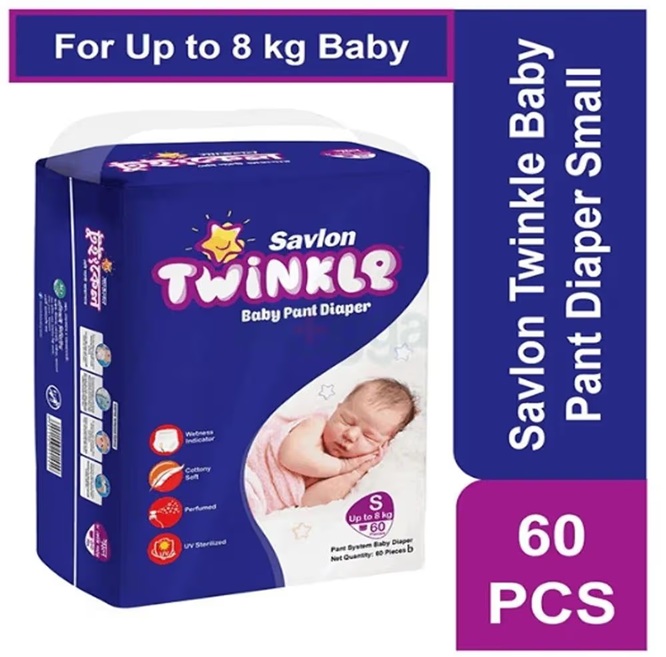 Savlon Twinkle Baby Pant Diaper Small 60 pcs (Upto 8kg)